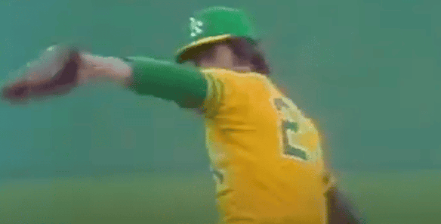 Jim "Catfish" Hunter, a legendary 70s pitcher, showcases his style and skill.